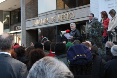Protesters gathered outside the Mexican embassy in Washington DC