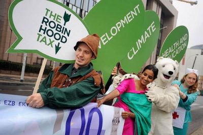 Robin Hood Tax stunt in Brussels, September 2010; photo courtesy of Oxfam International
