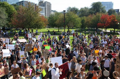 Occupiers in Boston hold a rally during the day, before the police arrests. Photo by Andrea Gordillo.
