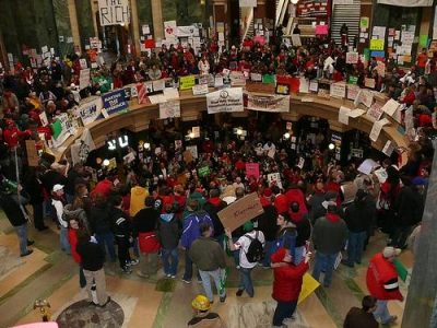 Thousands made their voices heard in the Wisconsin State Capitol. Photo by RickPoll.