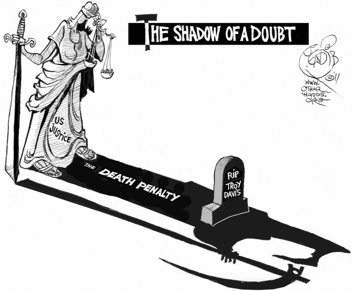 Doubt&#039;s Long Shadow, an OtherWords cartoon by Khalil Bendib.