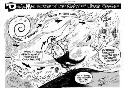 Climate Denial Man, an OtherWords cartoon by Khalil Bendib.