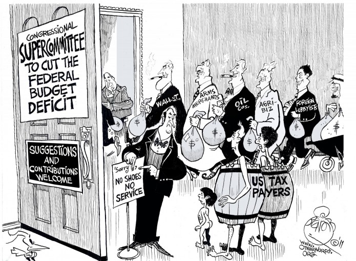 Supercommittee Lobbyists, an OtherWords cartoon by Khalil Bendib.