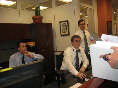 A group of congressional staffers seem perplexed at the unusual delivery. Photo by Celia Perez Garcia.