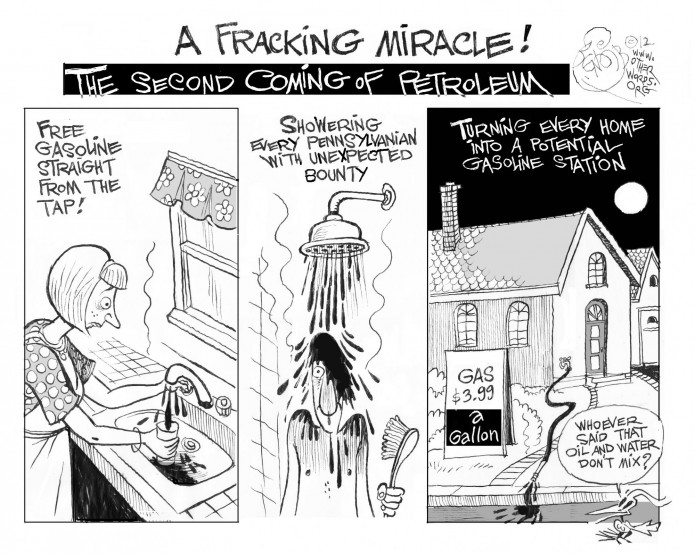 A Fracking Miracle, an OtherWords cartoon by Khalil Bendib.