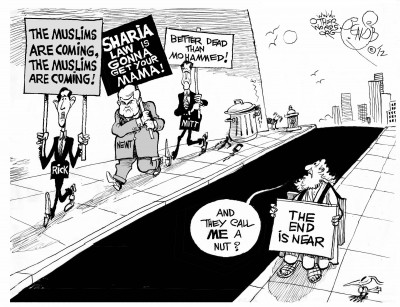 Islamophobic Contest, an OtherWords cartoon by Khalil Bendib