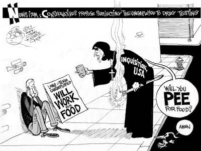Pee for Food, an OtherWords cartoon by Khalil Bendib.