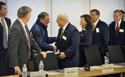 Secretary Panetta meets with the Aerospace Industries Association, which has substantially exaggerated potential job losses in the Defense industry. Photo by Department of Defense/Flickr.