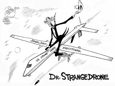 Dr. Strangedrone, an OtherWords cartoon by Khalil Bendib.