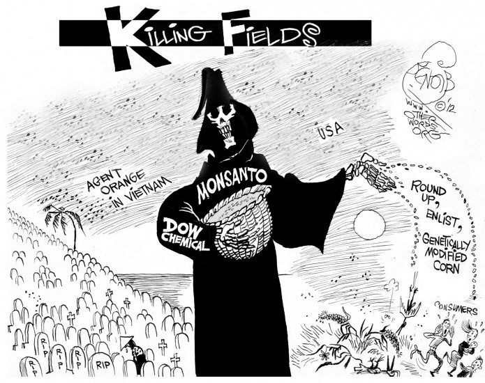 Killing Fields, an OtherWords cartoon by Khalil Bendib