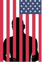 American flag as prison bars