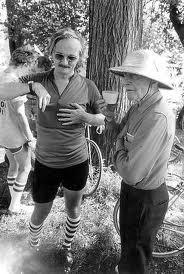 Donald Kaul (left), during the Des Moines Register&#039;s first Annual Great Bicycle Ride Across Iowa (RAGBRAI) in 1973. Photo courtesy of the Des Moines Register.