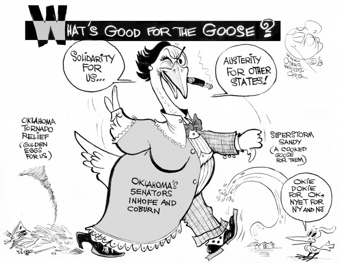 Oklahoma&#039;s Silly Goose, an OtherWords cartoon by Khalil Bendib