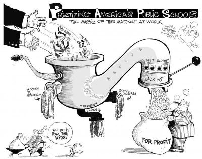 Privatizing Public Schools, an OtherWords cartoon by Khalil Bendib