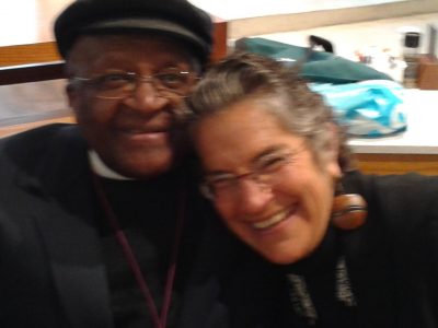 Phyllis with Archbishop Desmond Tutu in Cape Town.