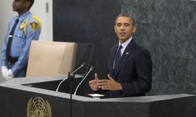President Barack Obama addresses the 68th session of the United Nations General Assembly, Tuesday, September 24, 2013. (AP Photo/Pablo Martinez Monsivais)
