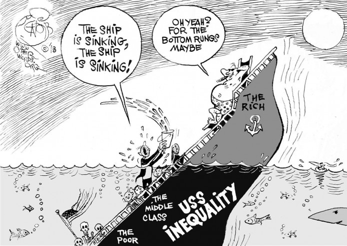 USS Inequality, an OtherWords cartoon by Khalil Bendib