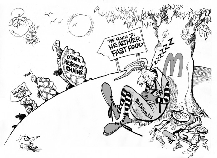 The Slow Road to Better Fast Food, an OtherWords cartoon by Khalil Bendib