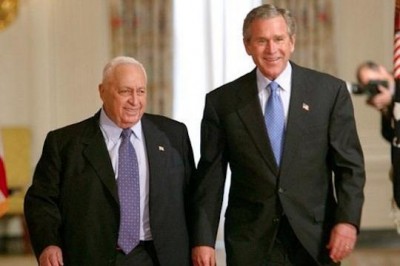 Former Israeli Prime Minister Ariel Sharon with former U.S. President George W. Bush, April 2004 (White House Photo)