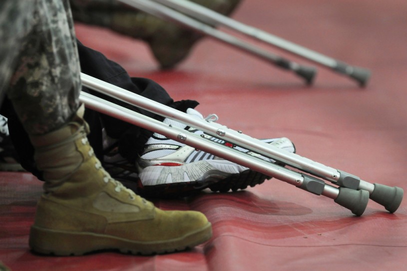 Soldiers boots and crutches