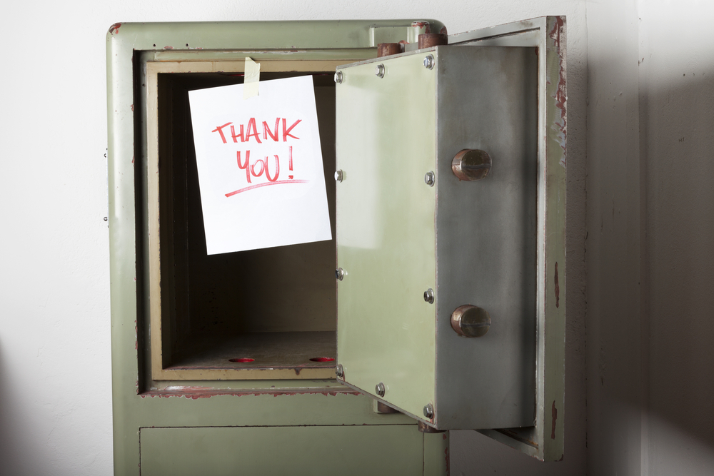 Empty Safe and Thank You Note