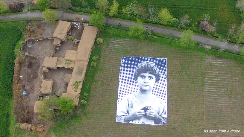 "Not a Bug Splat,” a giant art installation intended to show the faces of drone war victims to drone operators. (NotABugSplat.com)