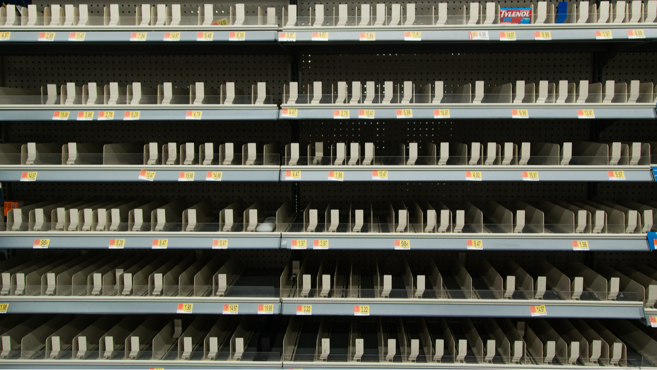 Empty medicine shelves shortly after the National Emergency was declared for Covid-19
