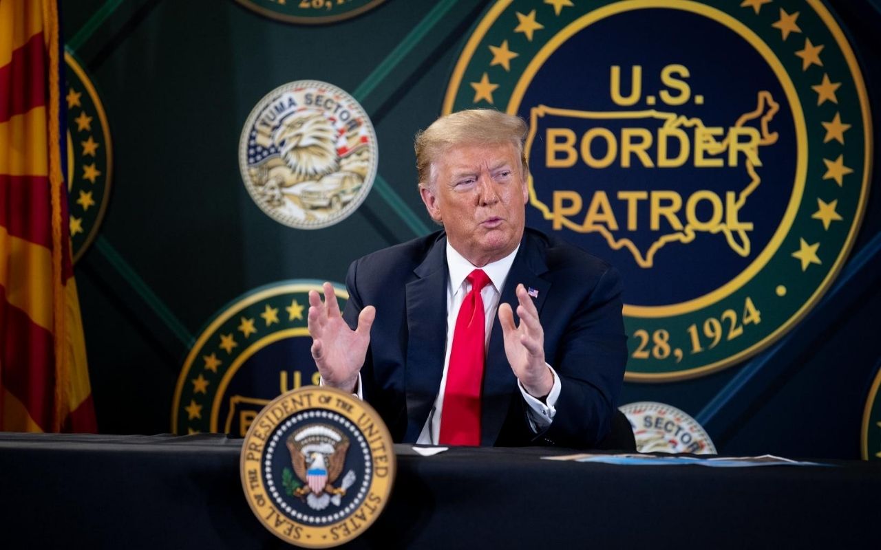 ICE and CBP - President Donald Trump, along with Acting Secretary Chad Wolf and Acting Commissioner Mark Morgan, visited the border wall in Yuma, Arizona on June 23, 2020