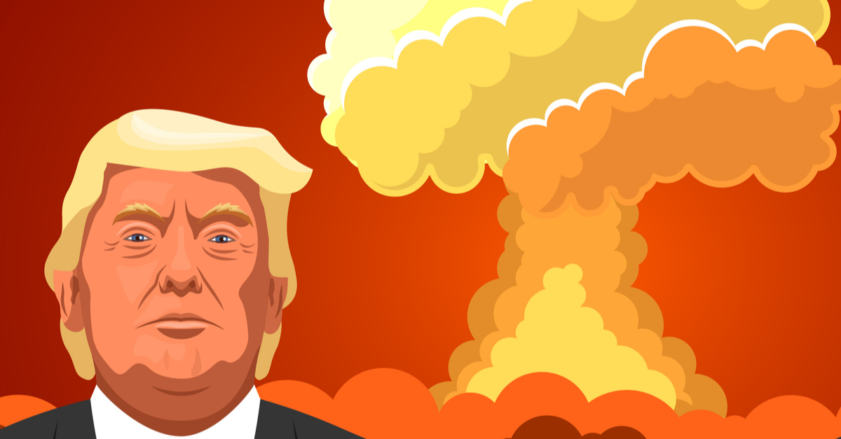 trump illustration with a fire in the back
