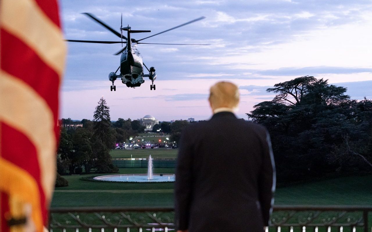 donald trump watching a U.S. helicopter take off