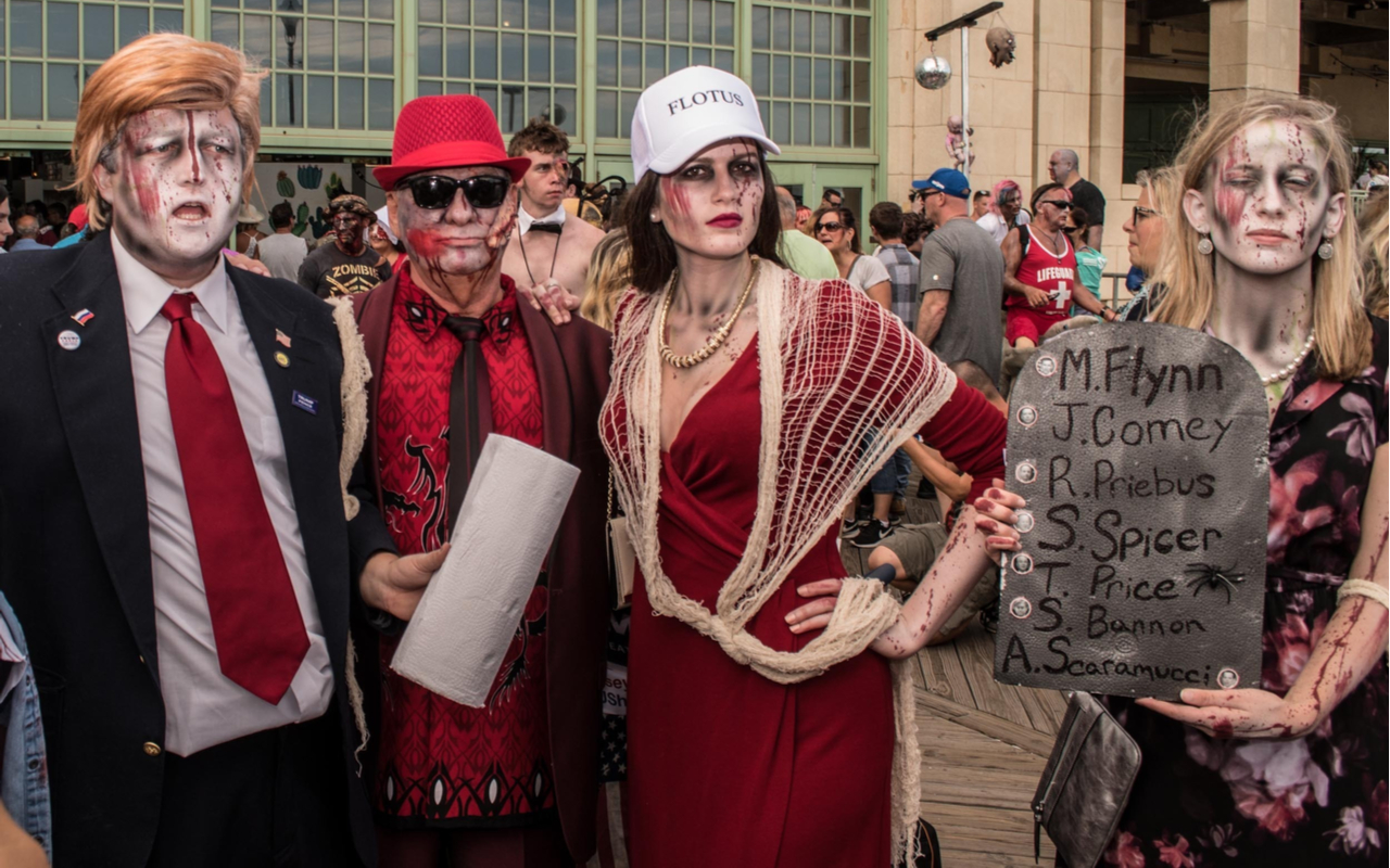 Zombie Trump, his wife Melania and daughter Ivanka were seen at the 10th annual Asbury Park Zombie Walk