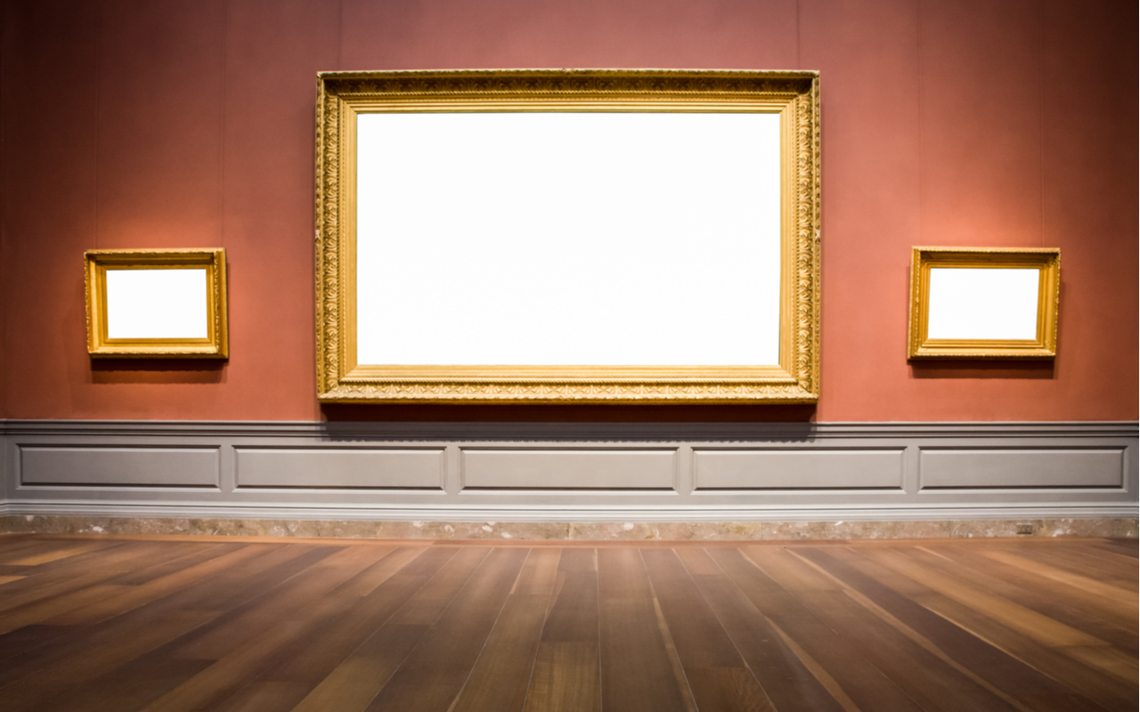 fine art museum with empty portraits