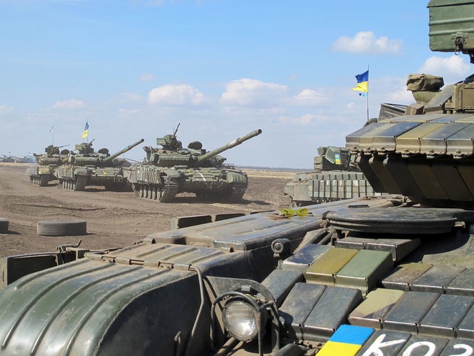 Ukrainian tanks participate in a military operation in 2015