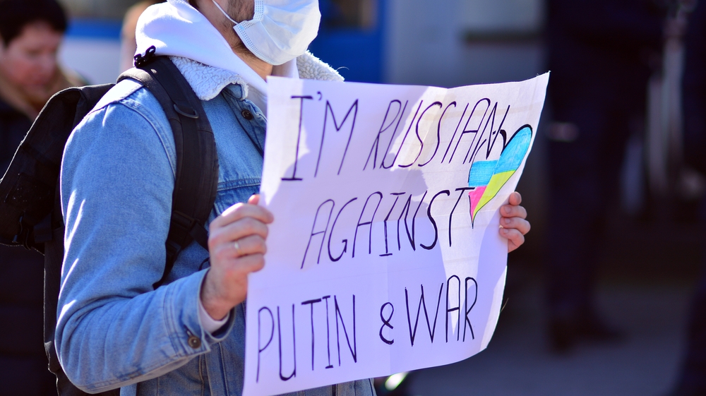 Anti-war protest outside Russian embassy in Warsaw