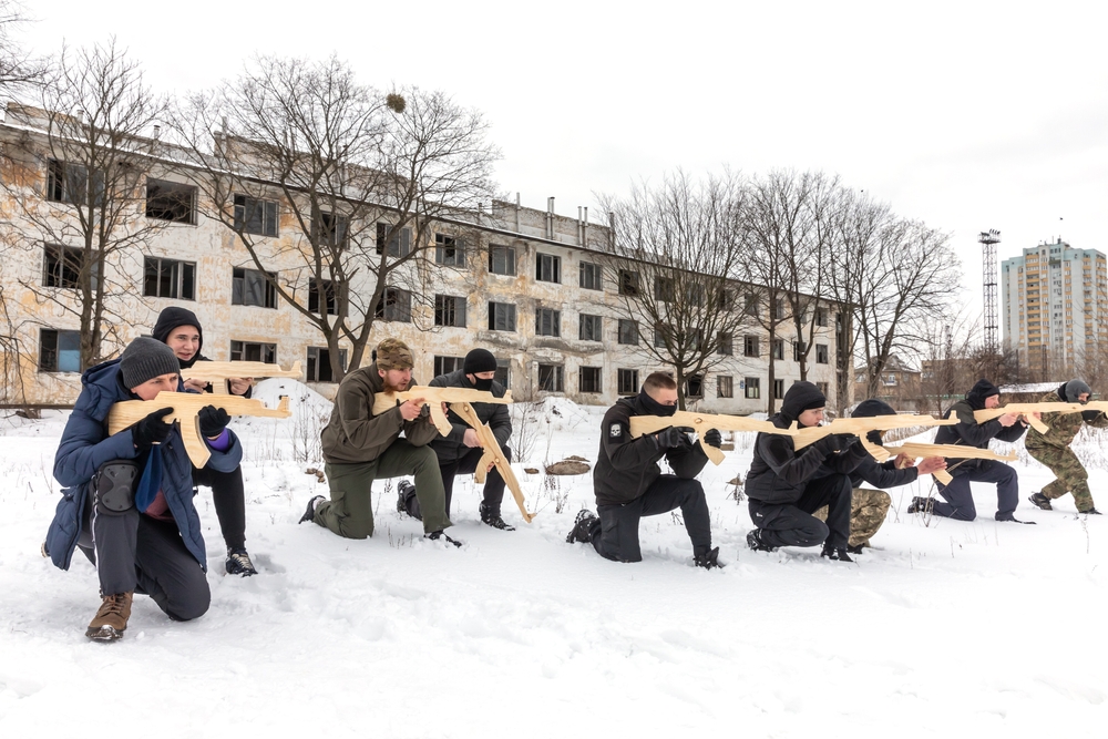 Military exercises for civilians in Kyiv, Ukraine in early February