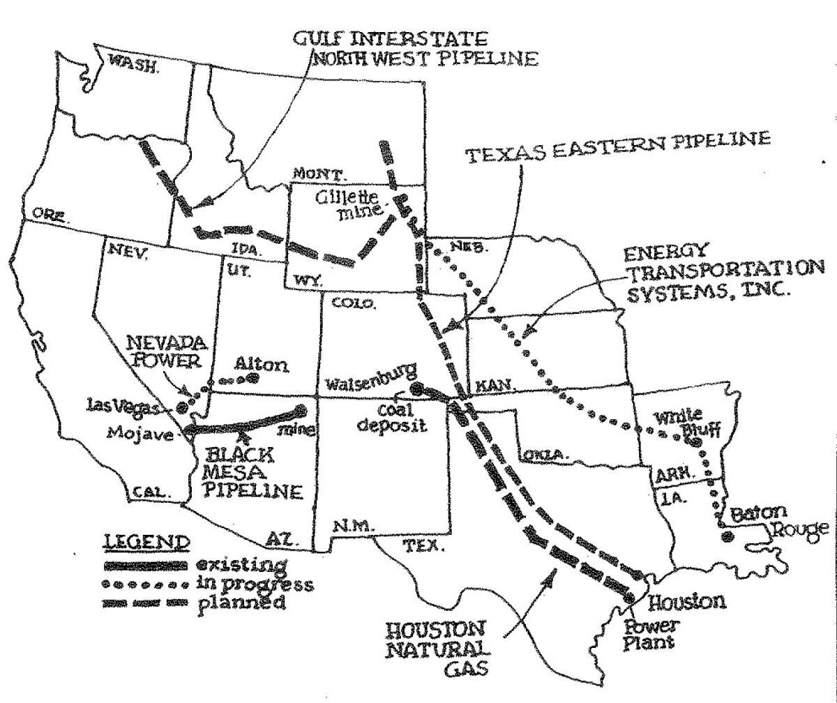 A map of various oil pipelines in the Western United States