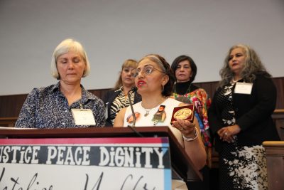 Photo of women representing Movimiento por Nuestros Desaparecidos en México at 46thLetelier-Moffitt Human Rights Awards.