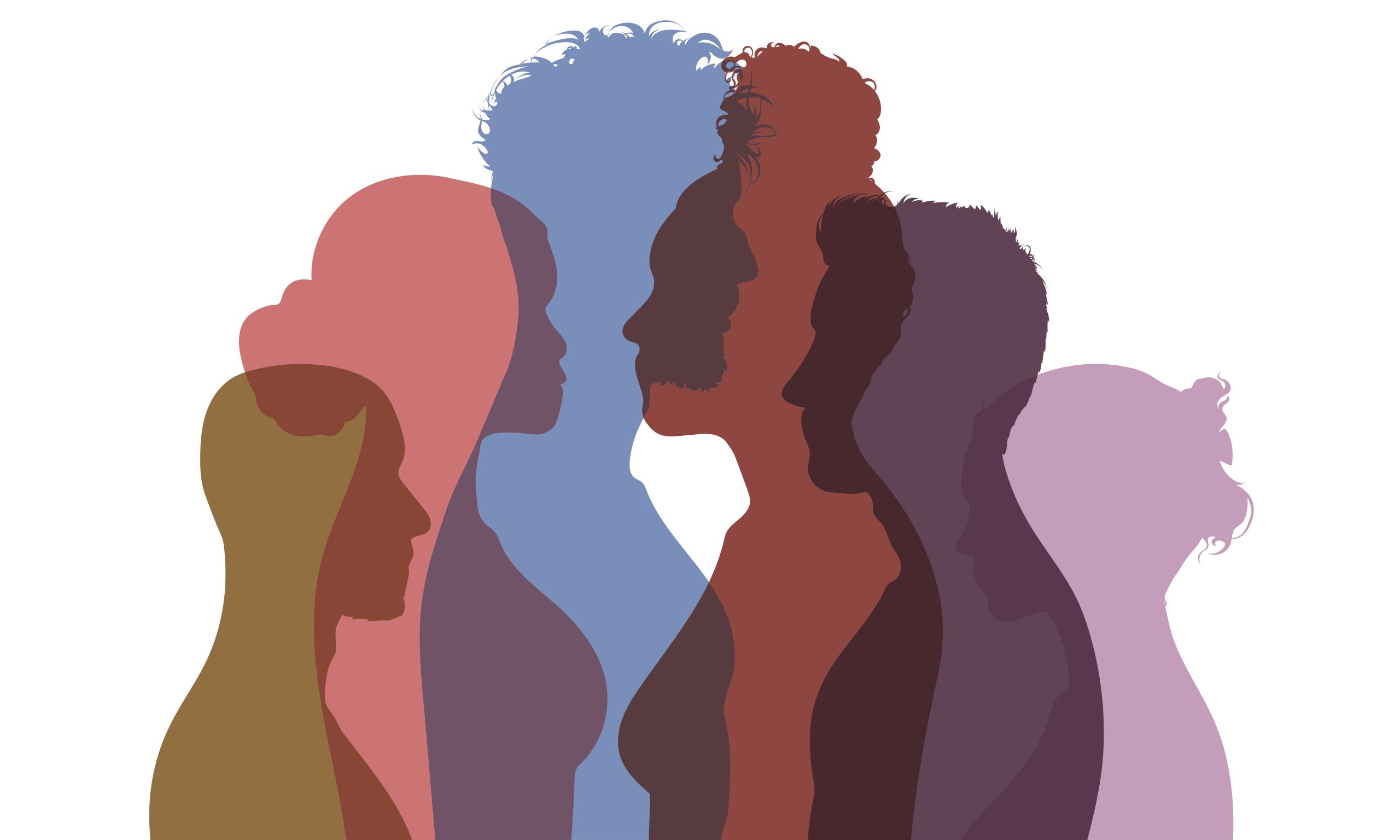 Profile silhouettes of a mult-racial group of people.