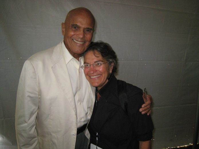 Harry Belafonte and Phyllis Bennis as a labor and civil rights rally in 2010. (Photo by Pam Belafonte)