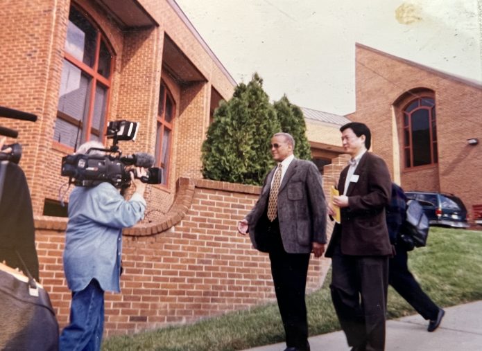 Harry Belafonte and Sanho Tree in Georgia, circa 1998, on trip to help the National Black Farmers Association.