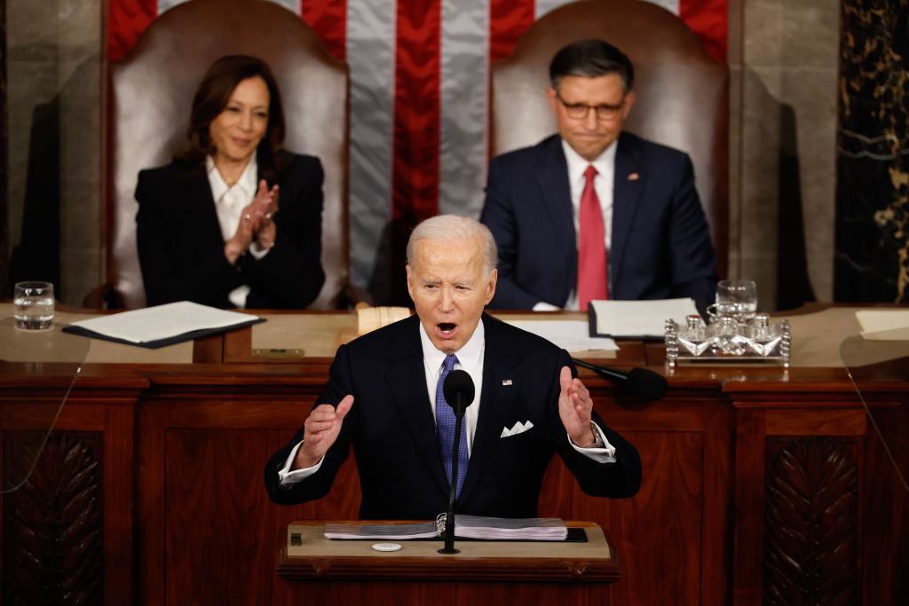 President Biden delivers his 2024 State of the Union address. (Getty)